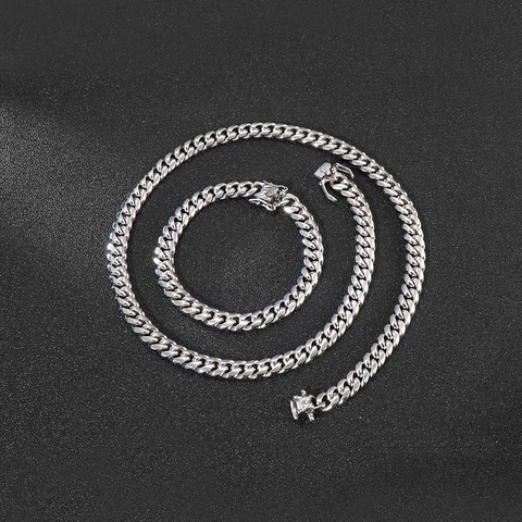 Set Di Gioielli Con Collana E Bracciale A Catena Cubana In Acciaio Inossidabile Spazzolato Lucido Hip Hop Per Uomo