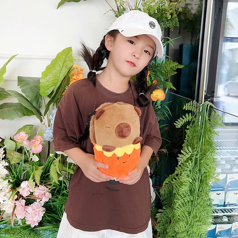 Cartoon Capybara Plush Crossbody Bag Soft Animal Shaped Single Shoulder Pouch For Kids Gift Cute Funny Accessory