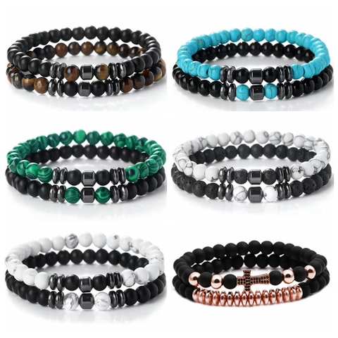 Bracciale Di Perle In Pietra Naturale Occhio Di Tigre Lava Turchese Agata Ematite Elastico Fatto A Mano Per Uomini Donne