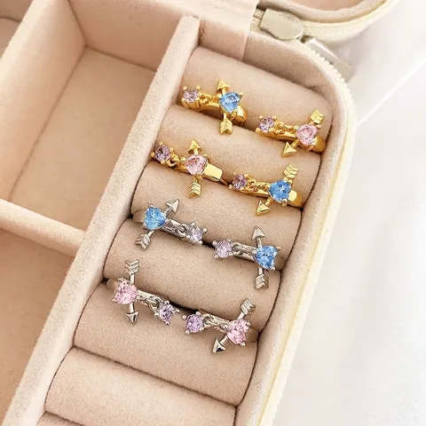 Mode Koperen Hart Cupido's Pijl Zirkonia Oorknopjes Voor Dames Gekleurde Hart Hoop Kwastje Sieraden Cadeau