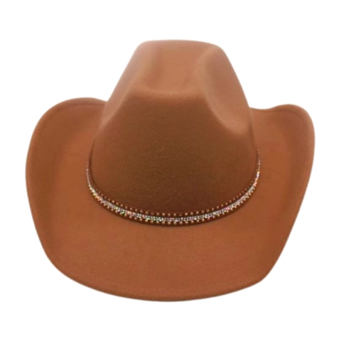 Cappello Da Cowboy Occidentale Feltro Poliestere Banda Strass Tesa Larga Vintage Jazz Fedora Per Uomini Donne Festa