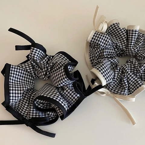 Scrunchies En Tissu À Carreaux Vintage Avec Nœud Haute Élasticité Style Coréen Accessoires Cheveux Chic