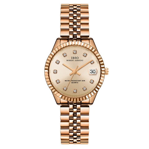 Damen Quarz Uhr Edelstahl Armband Strass Datum Kalender Wasserdicht Luxus Klassisch Lässig Armbanduhr