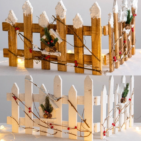 Valla Para Arbol De Navidad Madera Decorativa Nevada Piñas Bayas Rojas Decoración Del Hogar Vacaciones De Invierno