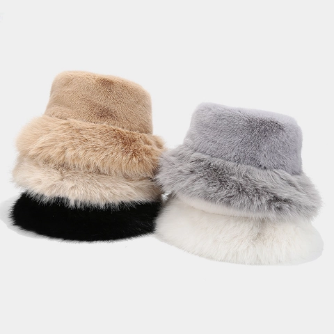 Sombrero De Pescador De Piel Sintética Vintage Invierno Cálido Felpa Color Sólido Gorro Mongol Para Mujer Elegante Plegable Ajustable