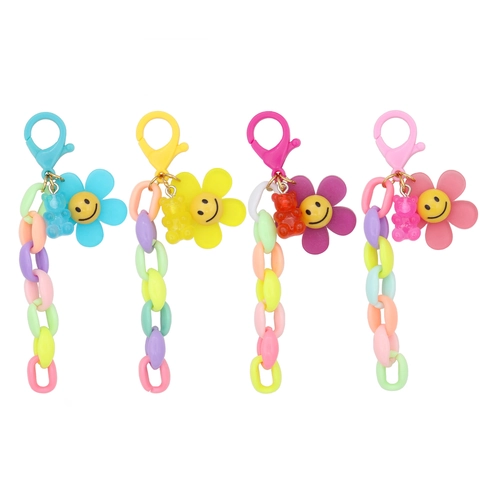 Acryl Zonnebloem Beer Sleutelhanger Kleurrijke Kunststof Ketting Leuke Cartoon Tas Charme Accessoire Voor Meisjes Vrouwen Sieraden