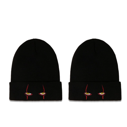 Horror Eyes Embroidered Knit Beanie Hat Acrylic Warm Winter Streetwear Skull Cap For Men Women