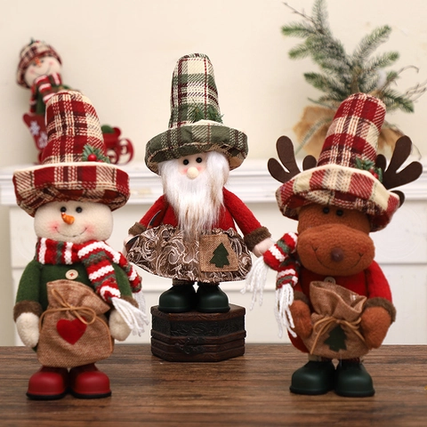 Adorno Figura Navidad Arpillera Felpa Papá Noel Muñeco Nieve Reno Sombrero Cuadros Decoración Hogar Estatuilla