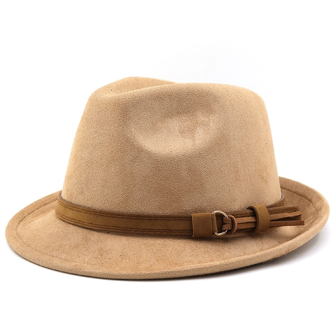 Cappello Fedora In Camoscio Retro Britannico Jazz In Feltro Con Cinturino In Pelle Anello In Metallo Nappa Tesa Larga Stile Vintage