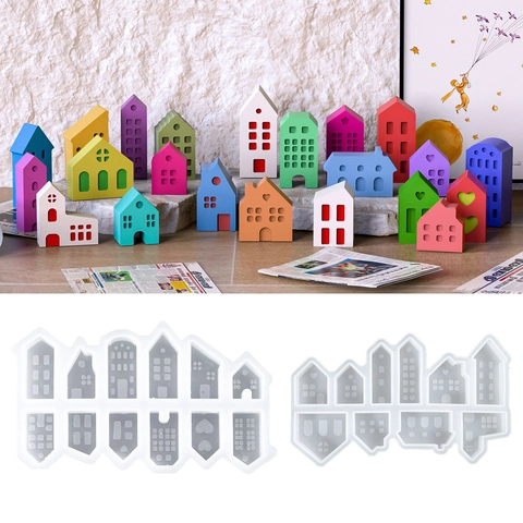 Molde De Silicona Mini Casa Varias Formas De Edificios Para Bricolaje Resina Yeso Adornos Fabricación De Velas Herramienta Artesanal