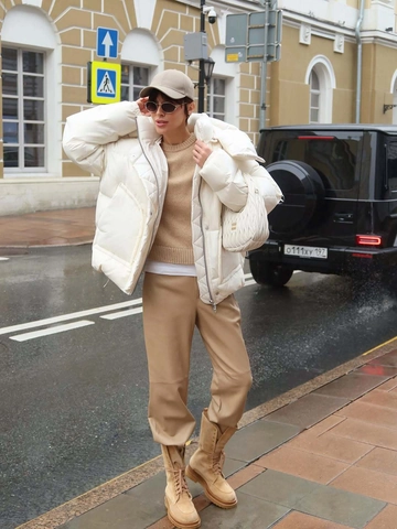 Women Puffer Jacket Hooded Stand Collar Quilted Thick Padded Coat Loose Casual Streetwear Winter Outerwear Solid Polyester