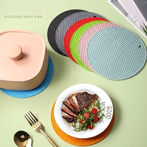 Round Silicone Heat Insulation Pad Honeycomb Non-Slip Trivet Mat For Kitchen Pot Bowl Dish Dining Table Hanging Design