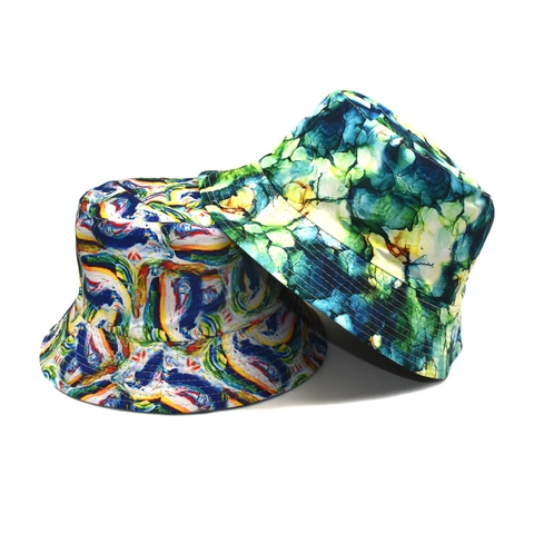Bucket Hat Polyester Reversible Abstract Print Colorful Sun Protection Beach Vacation Artistic Outdoor Unisex