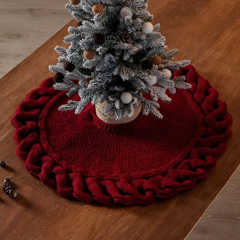 Jupe De Sapin De Noël Acrylique Tricot Torsadé Creux Décoratif Fête Maison Ornement Rond Doux Confortable