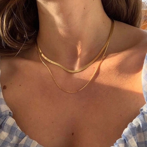 Minimalist Stainless Steel Snake Chain Necklace Gold Plated Waterproof Herringbone Bone Chain Layered Jewelry For Women