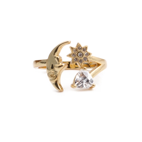 Anello In Rame Zircone Cuore Stella Luna Placcato Oro 18K Gioielli Da Dito Aperti Regolabili Per Donna Stile Hip Hop