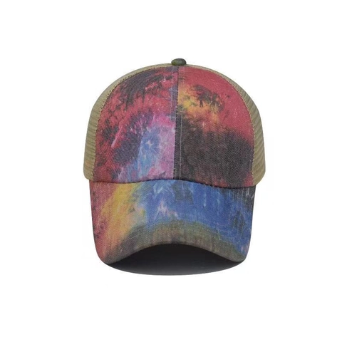 Casquette De Baseball Queue De Cheval Femmes Criss Cross Mesh Trucker Hat Tie Dye Coton Lavé Respirant Extérieur