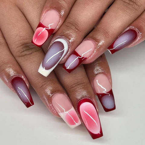 Glossy French Ombre Gradient Press On Nails Coffin Shape Long Ballerina Artificial Fingernails For Women