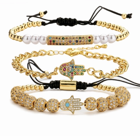 Hamsa Hand Böser Blick Charm Armband Kupfer Mikro Pave Zirkon Verstellbar Geflochtenes Seil Schmuck Damen Boho