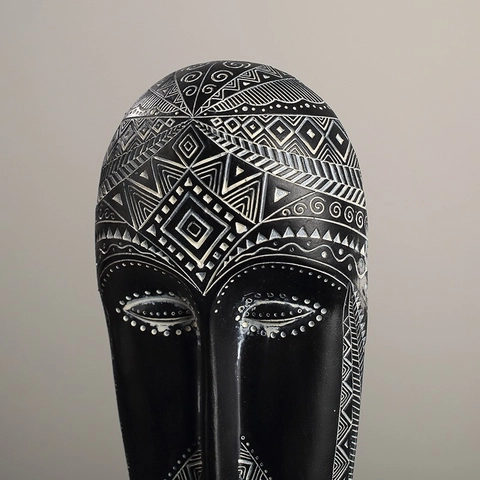 African Tribal Mask Sculpture Hand Painted Resin Vintage Geometric Pattern Desktop Ornament Home Decor Art Statue