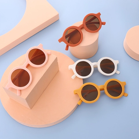 Kinder Sonnenbrille Mit Rundem Rahmen UV-Schutz Süßigkeitenfarben Kunststoffbrille Für Jungen Mädchen Strandurlaub Kleinkind Zubehör