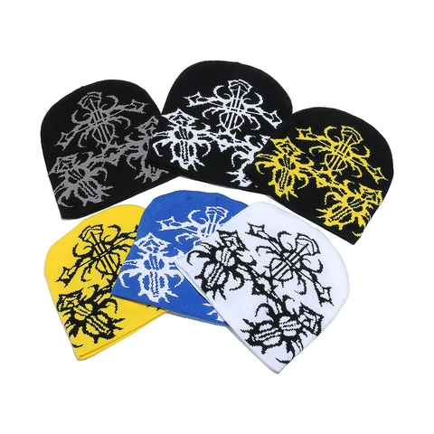 Gothic Totem Strickmütze Beanie Acryl Warm Jacquard Punk Streetwear Y2K Hip Hop Mütze Für Damen Herren
