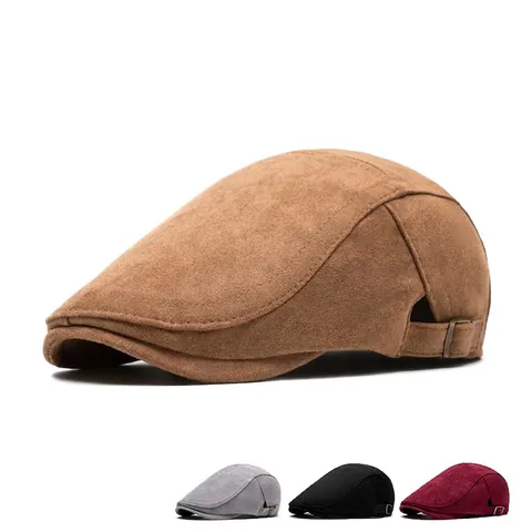 Retro Suede Ivy Cap Flat Hat For Men Women Adjustable Metal Buckle Vintage Newsboy Style Autumn Winter Warm