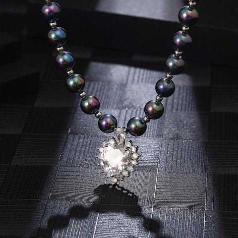Collana con Ciondolo a Cuore in Acciaio al Titanio Perla Artificiale Zirconia Intarsiata Catena Cubana Gioielli Individualisti Donna