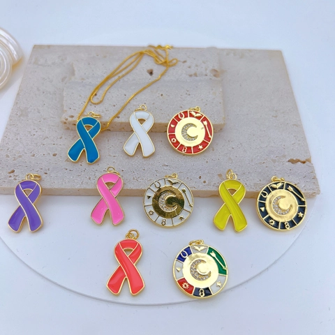 Halskette Anhänger Kupfer Vergoldet Mikro Zirkon Emaille Schleife Mond Stern Sternzeichen Symbol Mode Accessoire Für Damen