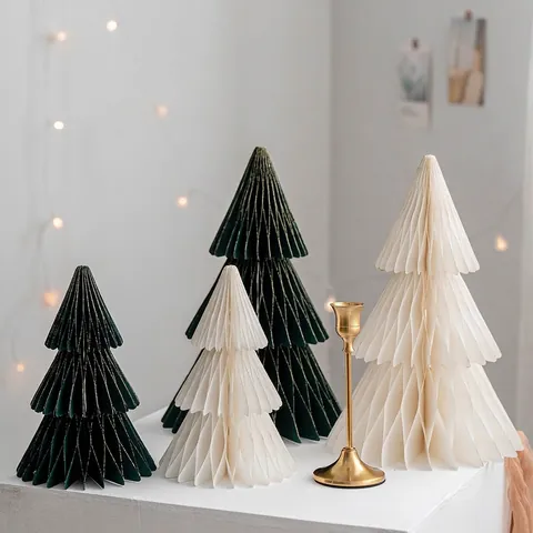 Décorations De Sapin De Noël En Papier Nid D'abeille Ornements Pliables 3D Pour Bureau Table Fête Maison