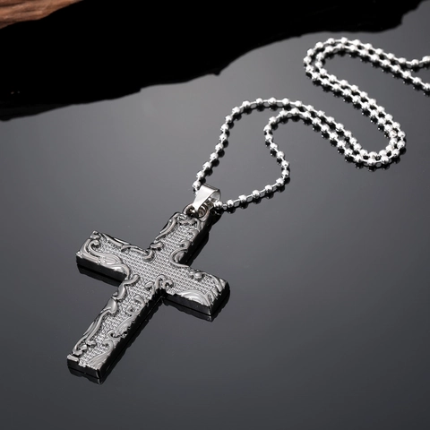 Collana Con Pendente A Croce Retrò Lega Argento Antico Catena A Sfere Punk Hip Hop Gotico Gioielli Per Uomo