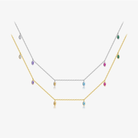 925 Sterling Silber Marquise Zirkon Halskette Regenbogen Bunte Edelstein 18K Vergoldet Elegante Damen Schmuck