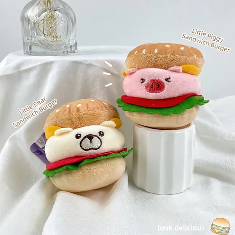 Simpatico Portachiavi in Peluche di Animali Hamburger Ciondolo a Forma di Maiale Orso Anatra Capibara Morbido Hamburger per Borsa Regalo di Festival