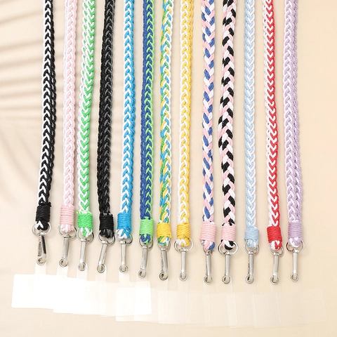 Handgeweven 3-Strands Gevlochten Telefoonkoord Crossbody Mobiele Telefoonketting Kleurrijke Polyester Katoen Strap Vrouwen