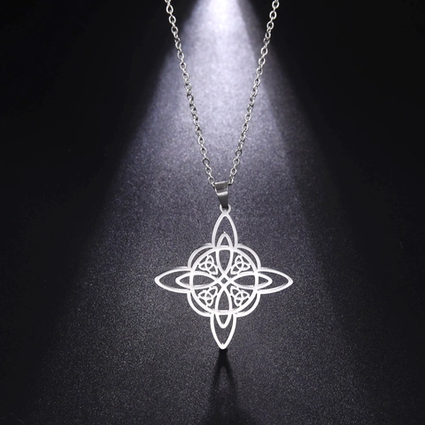 Collar Con Colgante De Nudo De Bruja Acero Inoxidable Hueco Nudo Celta Joyería Mística Geométrica Para Mujeres