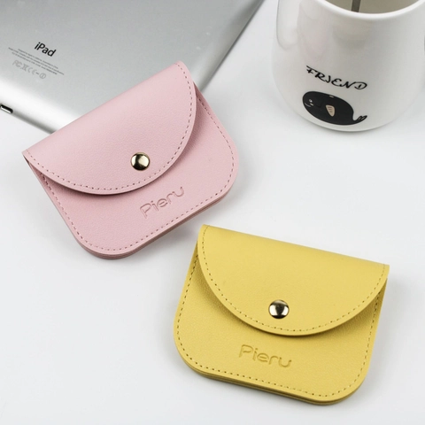 Mini Coin Purse PU Leather Card Holder Snap Button Closure Solid Color Envelope Style Small Wallet For Women