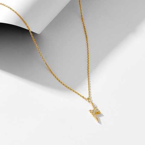 Lightning Bolt Pendant Necklace 925 Sterling Silver Gold Plated Cubic Zirconia Minimalist Jewelry For Women