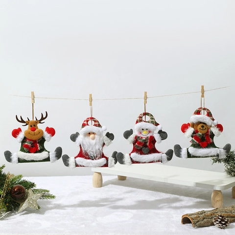 Christmas Tree Plush Hanging Ornaments Sitting Dancing Santa Snowman Reindeer Bear Dolls Felt Fabric Holiday Decoration