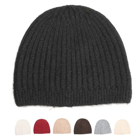 Ribbed Knit Beanie Wool Blend Solid Color Slouchy Skull Cap Warm Winter Hat For Men Women