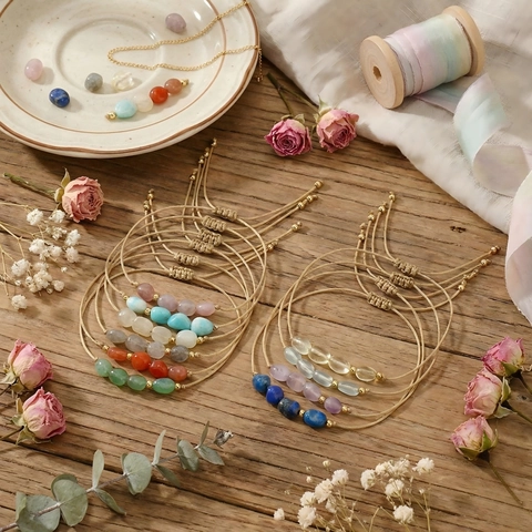 Handgefertigtes Naturstein Wunscharmband Verstellbare Kordel Unregelmäßige Heilstein Perlen Boho Schmuck Damen Herren Geschenk