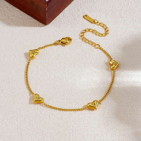 Herz Charm Armband Vergoldeter Edelstahl Verstellbare Kette Mit Zirkon Inlay Eleganter Schmuck Für Frauen Geschenk