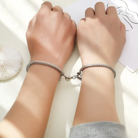 Edelstahl Herz Magnet Armband Für Paare Damen Herren Gold Silber Panzerkette Verstellbar Schmuck Jahrestag Geschenk