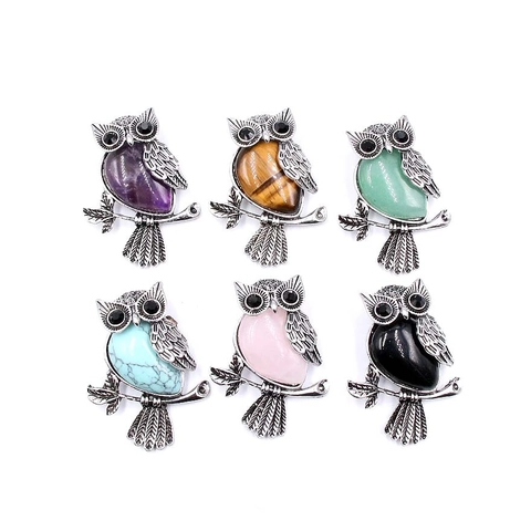 Uil Hanger Ketting Natuursteen Kristal Heilzame Steen Legering Vintage Boho Etnische Sieraden Voor Dames Heren