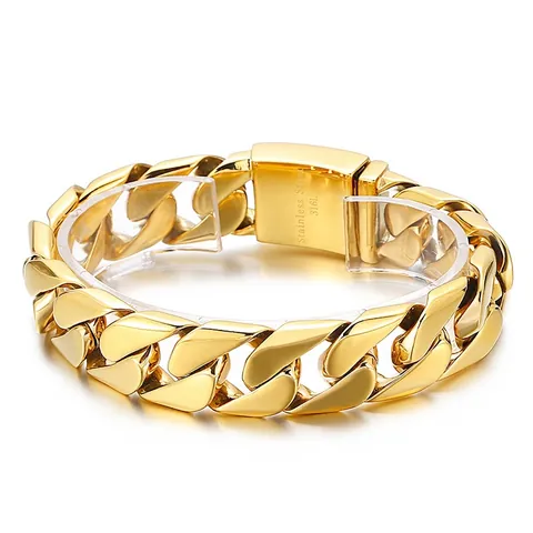 Bracciale Da Uomo A Catena Cubana Pesante Placcato Oro 18K Acciaio Inossidabile 316L Gioielli Hip Hop Di Moda Per Lui