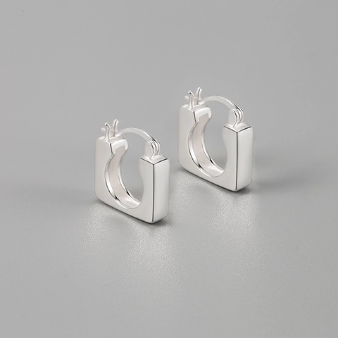 Orecchini A Cerchio Quadrati Geometrici Argento Sterling 925 Spessi Lucidi Minimalisti Per Donne