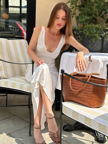 Damen Sexy Tiefer V Ausschnitt Satin Maxikleid Spitze Ärmellos Schmale Passform Elegant Weiß
