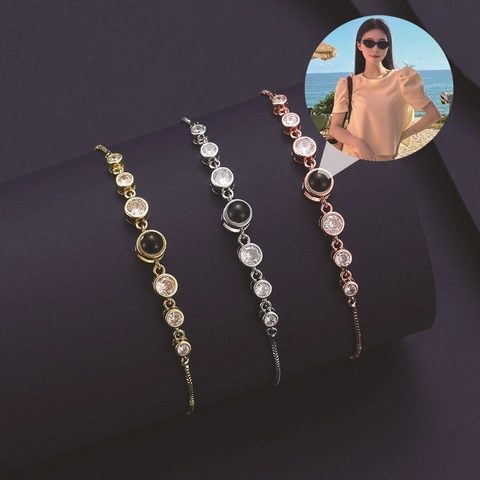 Fashion Copper 100 Languages I Love You Projection Bracelet Rhinestone Inlaid Adjustable Bolo Box Chain For Women Jewelry Gift
