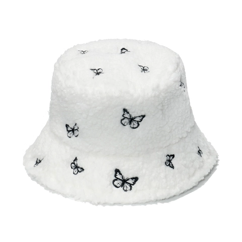 Cappello Alla Pescatora Da Donna Ricamo Farfalla Pile Sherpa Caldo Inverno