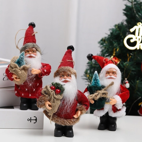 Statuina Di Babbo Natale In Piedi Tessuto Pelliccia Sintetica Sacco Di Iuta Ornamento Scrivania Decorazione Natale Casa