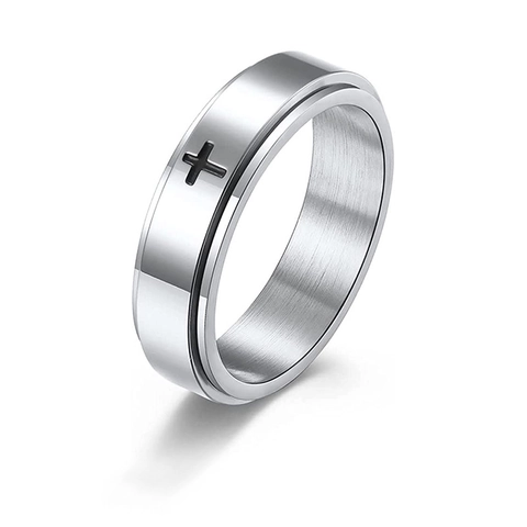 Anillo Spinner de Cruz de Acero de Titanio Para Hombres Mujeres Alivio del Estrés Ansiedad Fidget Ring Banda Rotativa Joyería